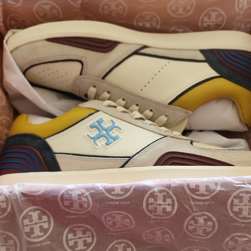 Tory Burch Women Cream and Yellow Sneakers